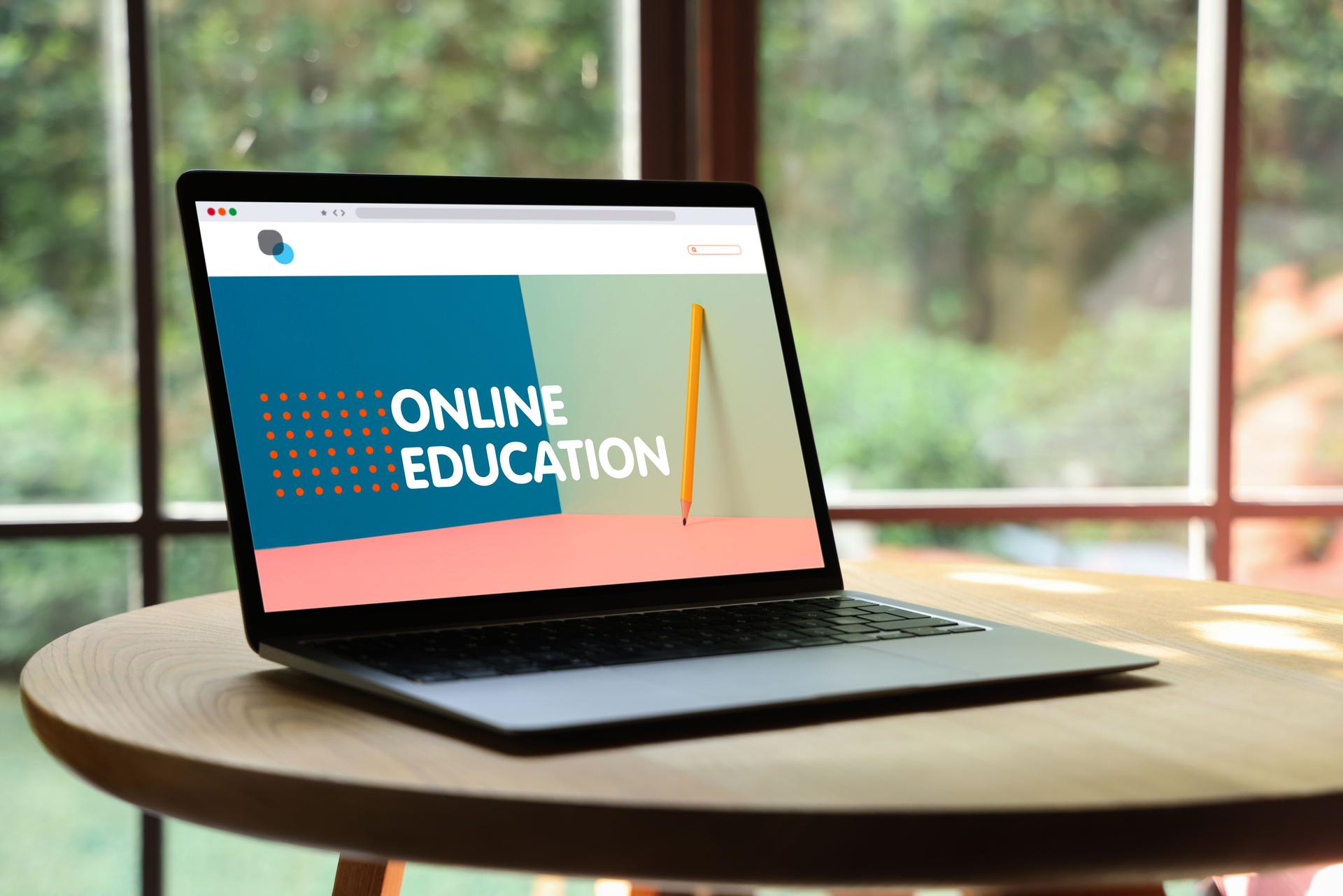 Laptop with e-learning screen on a desk