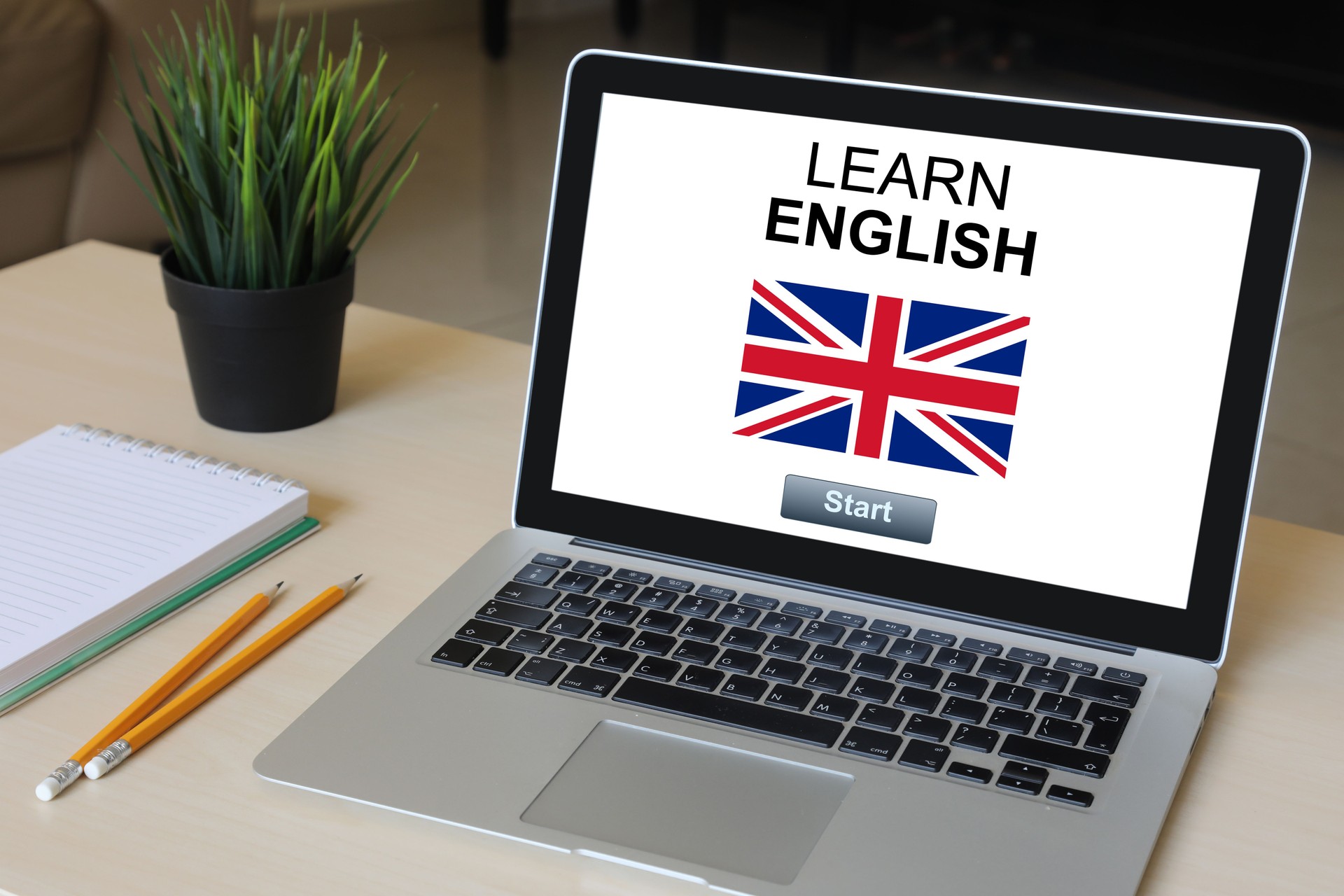 Learn English language online e-learning computer laptop